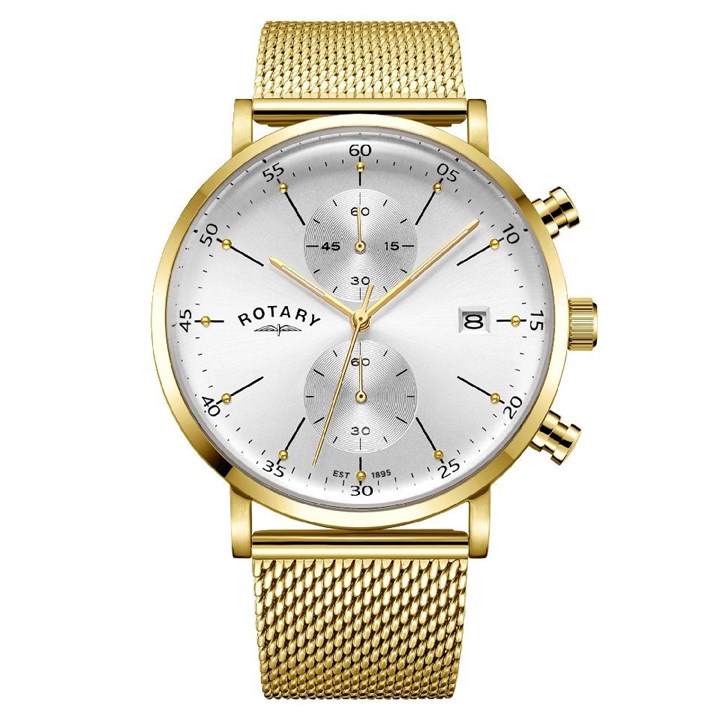 Rotary GB00303/06 Gold Plated Chronograph Mesh Bracelet Watch - W1378