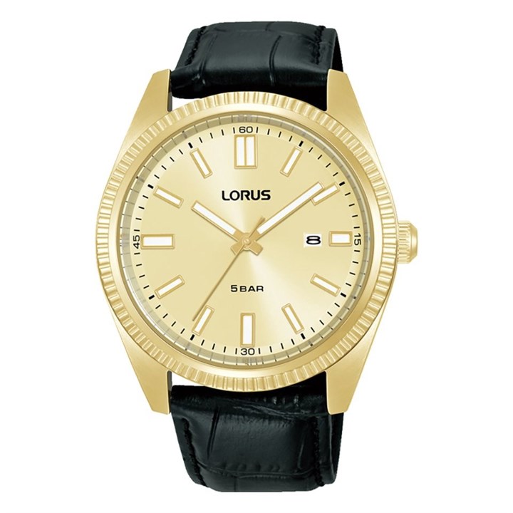 Lorus RH976QX9 Gold Plated Black Leather Strap Watch - W16291