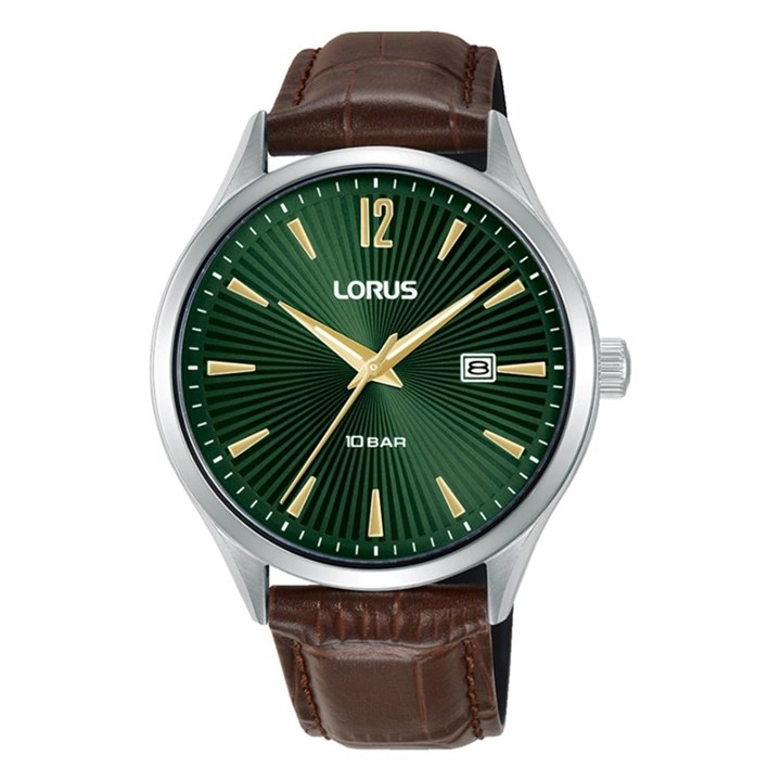 Lorus RH995RX9 Green Dial Brown Leather Strap Watch - W16339