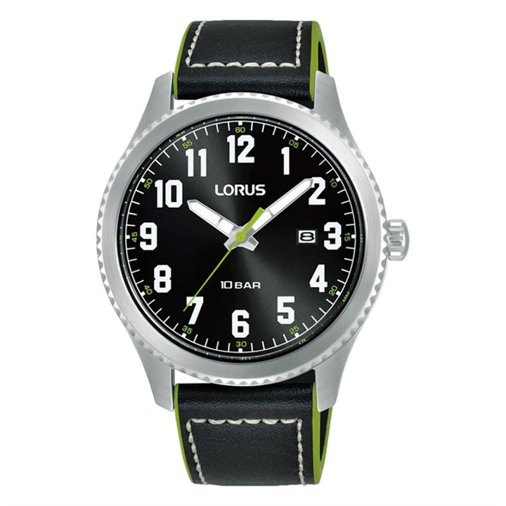 Lorus RH985RX9 Black/Green Leather Strap Watch - W16340