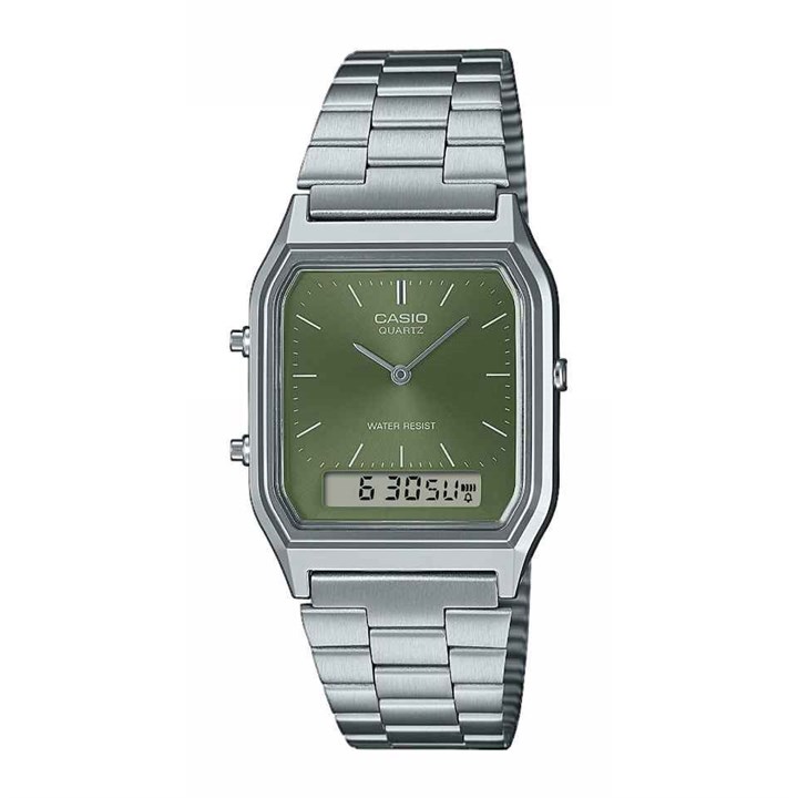 Casio Vintage AQ-230A-3AMQYES Green Dial Bracelet Watch - W17524