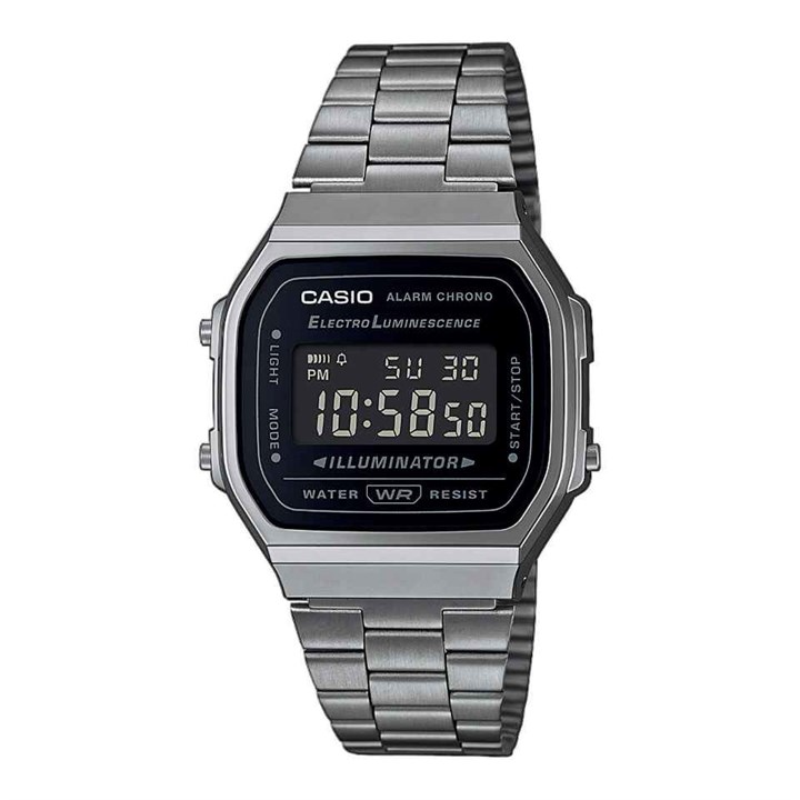 Casio Vintage A168WEGG-1BEF Black IP Digital Bracelet Watch - W17535