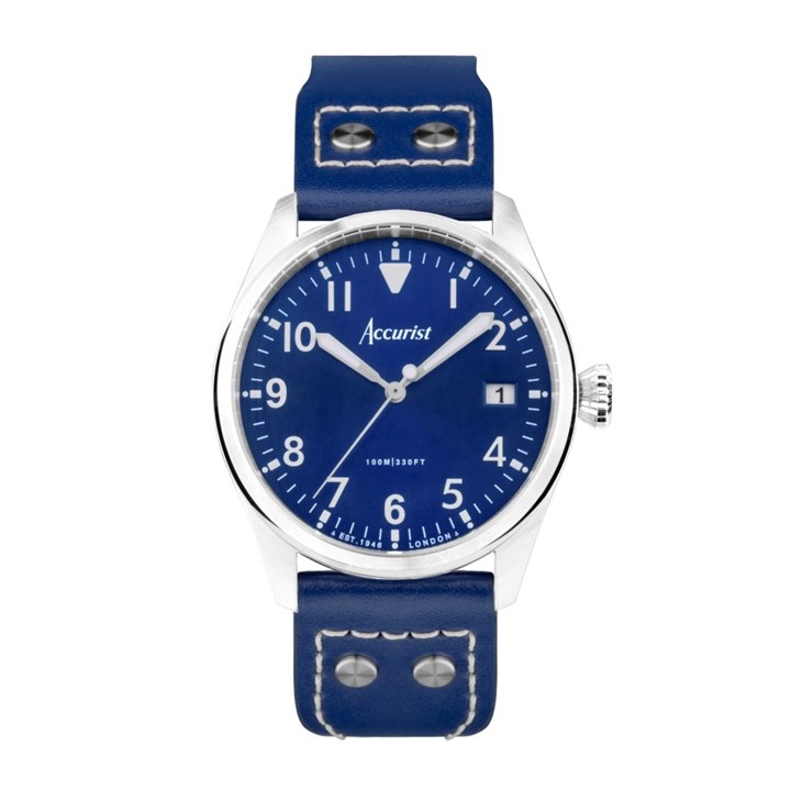 Accurist 76001 Aviation Blue Leather Strap Watch - W19182