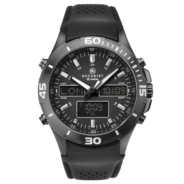 Accurist 7192 Black IP Leather Strap Watch W19187