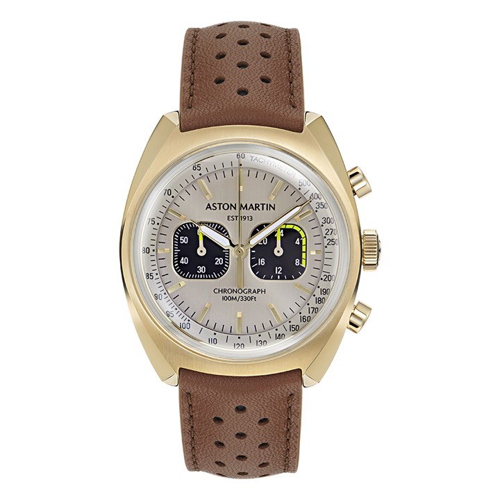 Aston Martin MTTS2F502 Timeless Chronograph Gold Tone Brown Leather Strap Watch - W2071