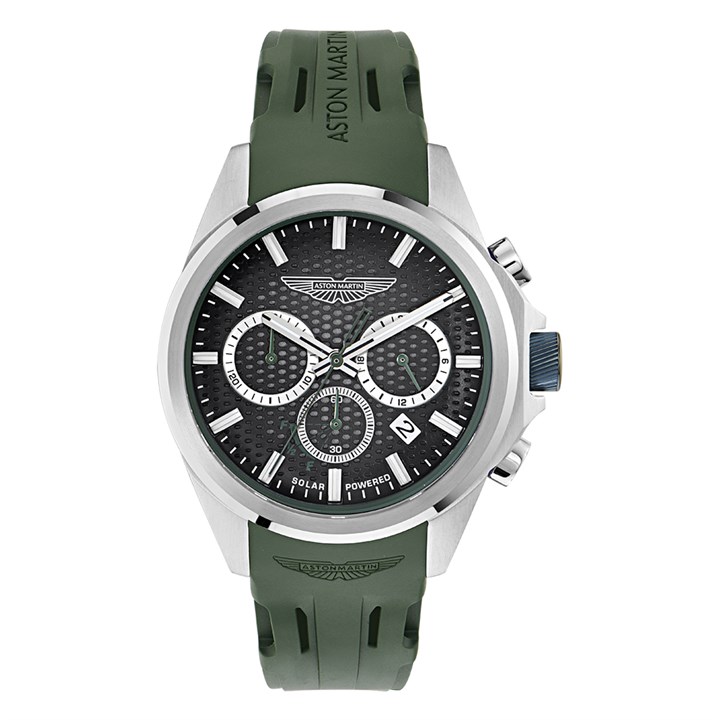 Aston Martin MTRH2S604 Thrill Solar Chronograph Stainless Steel Green Silicone Strap Watch - W2099