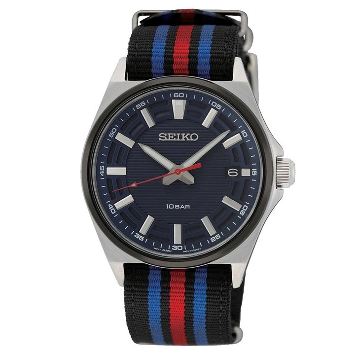 Seiko SUR509P1 Stainless Steel Striped Nylon Strap Watch - W24135