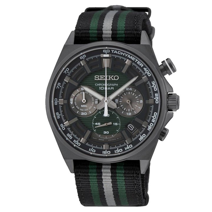 Seiko SSB411P1 Chronograph Striped Nylon Strap Watch - W24136
