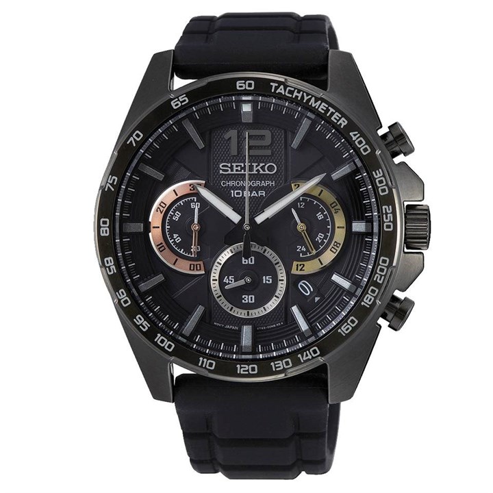 Seiko SSB349P1 Black IP Chronograph Black Resin Strap Watch - W24163