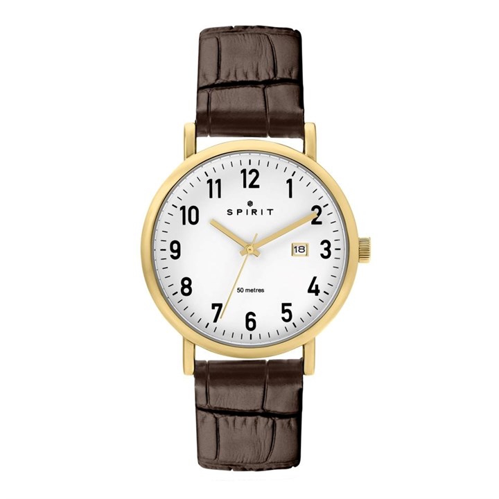 Spirit SP1020 Gold Tone Brown Leather Strap Watch - W27225