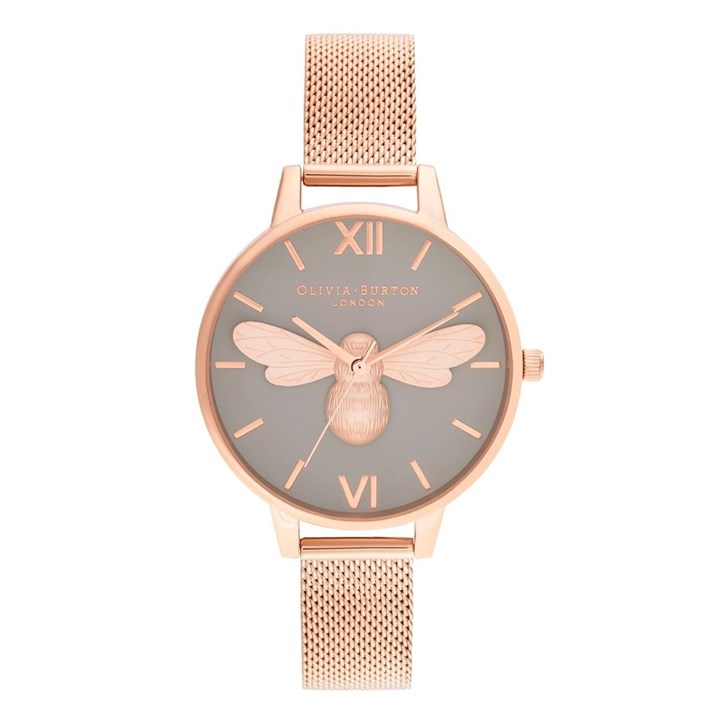Olivia Burton OB16FB10 Lucky Bee Rose Gold Tone Mesh Bracelet Watch - W28147