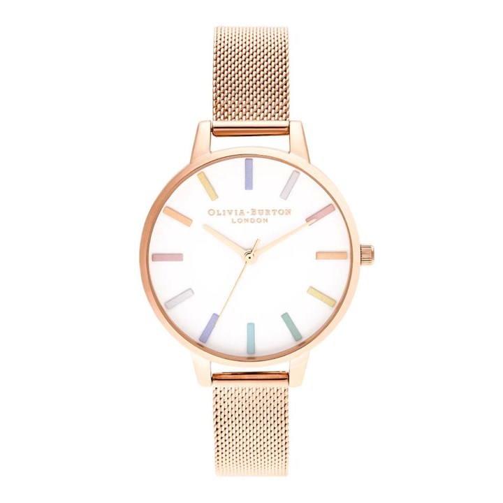 OB16RB24 Rainbow Rose Tone Mesh Bracelet Watch - W28162