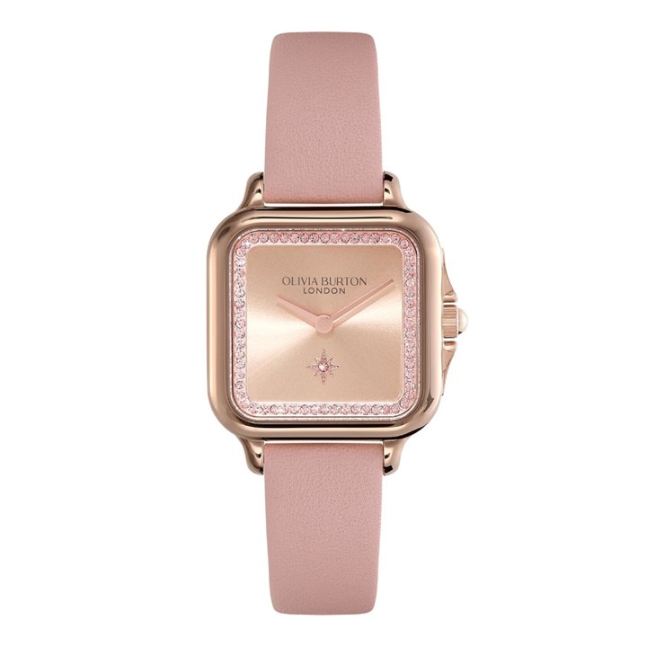 Olivia Burton 24000122 Grosvenor Pink Leather Strap Watch - W28194