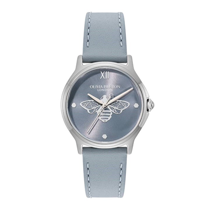 Olivia Burton 24000343 Classic Bee Chalk Blue Leather Strap Watch - W28210