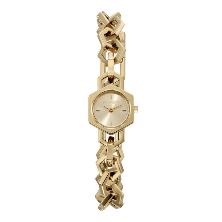 Olivia Burton 24000394 Hex Link Mini Gold Tone Chain Bracelet Watch - W28225