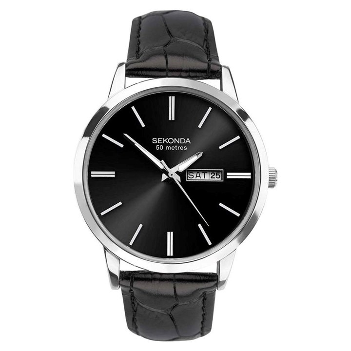 Sekonda 1705 Black Leather Strap Watch - W31185