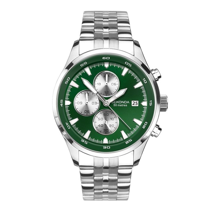 Sekonda 1804 Spo 11 Chronograph Green Dial Bracelet Watch - W31186