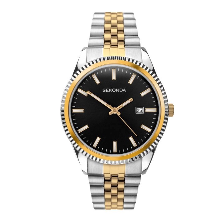 Sekonda 1836 King Black Dial Two Tone Bracelet Watch - W31221