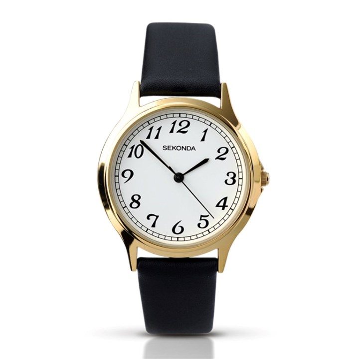 Sekonda 3134 Gold Tone Black Strap Watch - W31232