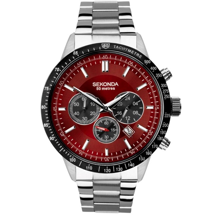 Sekonda 1914 Velocity Stainless Steel Red Dial Bracelet Watch - W31235