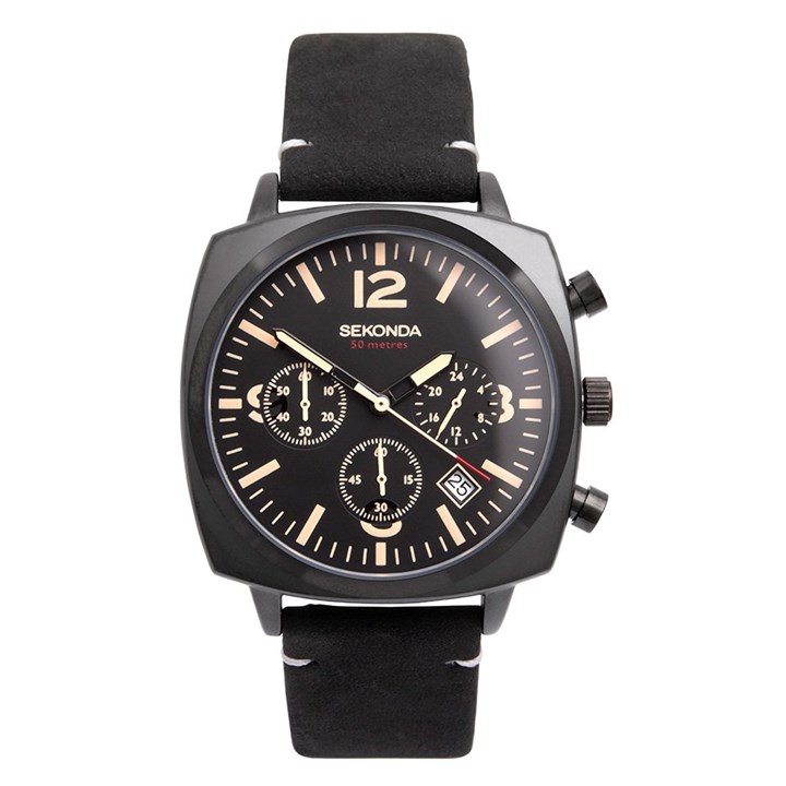 Sekonda Men's Suede/Leather Black Strap Watch - W31265 1991