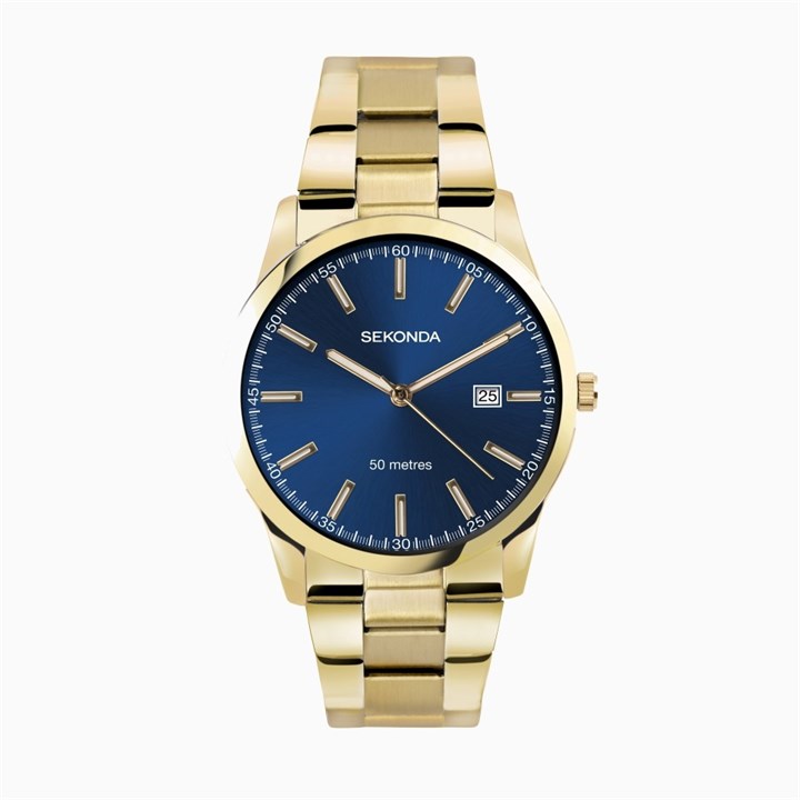 Sekonda 30007 Taylor Gold Plated  Blue Dial Bracelet Watch - W31304