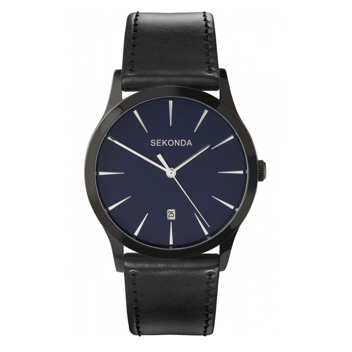 Sekonda 3536 Black IP Black Leather Strap Watch - W31321