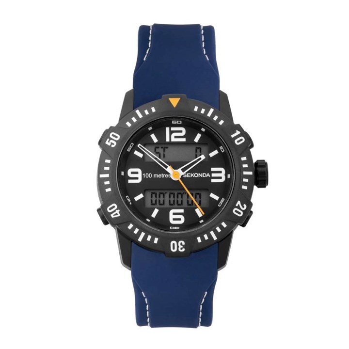 Sekonda 30055 Black IP Blue Silicone Strap Watch - W31378