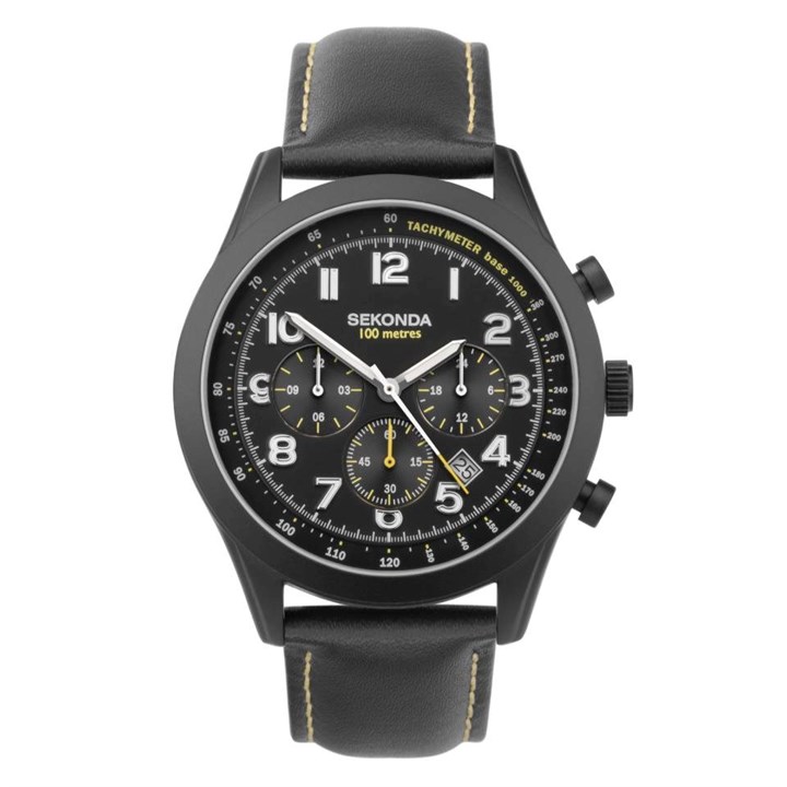 Sekonda 30112 Chronograph Black Leather Strap Watch - W31406