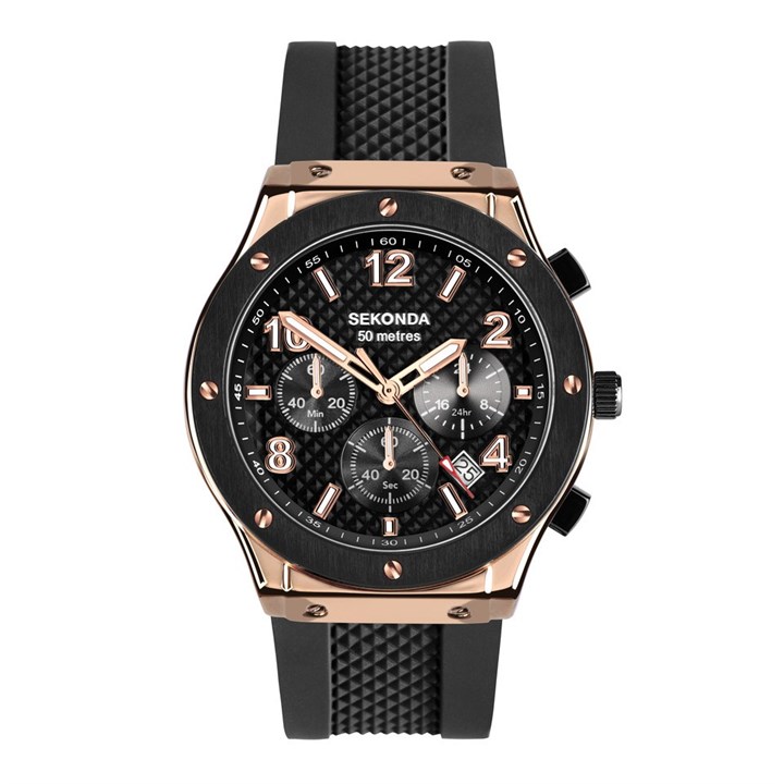 Sekonda 30257 Rose Tone Black Silicone Strap Watch - W31412
