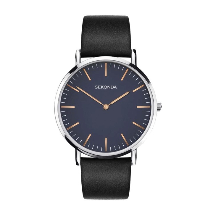 Sekonda 1343 Blue Dial Black Leather Strap Watch - W31425