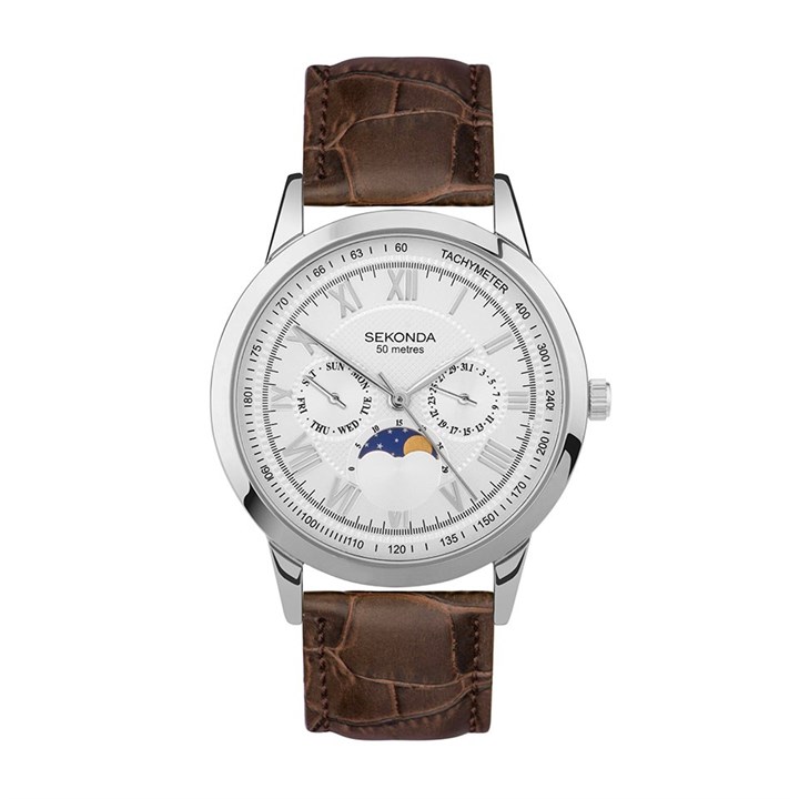 Sekonda 30146 Armstrong Moonphase Brown Leather Strap Watch - W31427