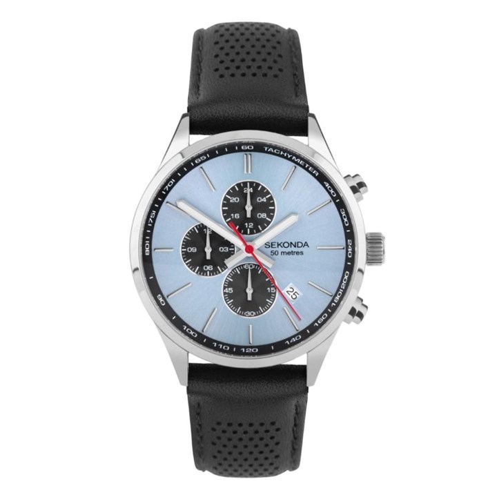 Sekonda 30106 Dual Time Black Leather Strap Watch - W31436