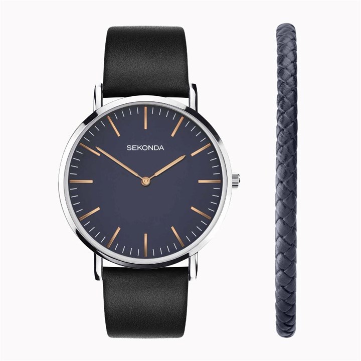 Sekonda 39027 Black Strap Watch And Bracelet Gift Set - W31462