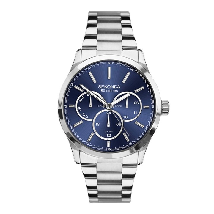 Sekonda 1505 Option E Blue Multi Dial White Metal Bracelet Watch - W31469