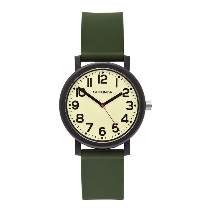 Sekonda 30360 Cream Dial Green Strap Watch - W31478