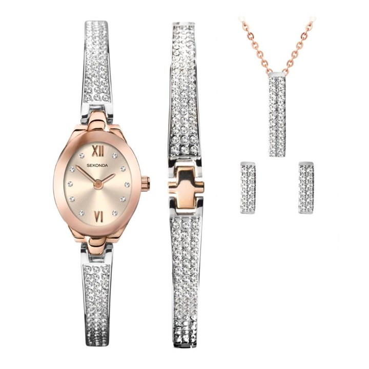 Sekonda 2924G Two Tone Necklace, Earrings And Watch Gift Set - W32194
