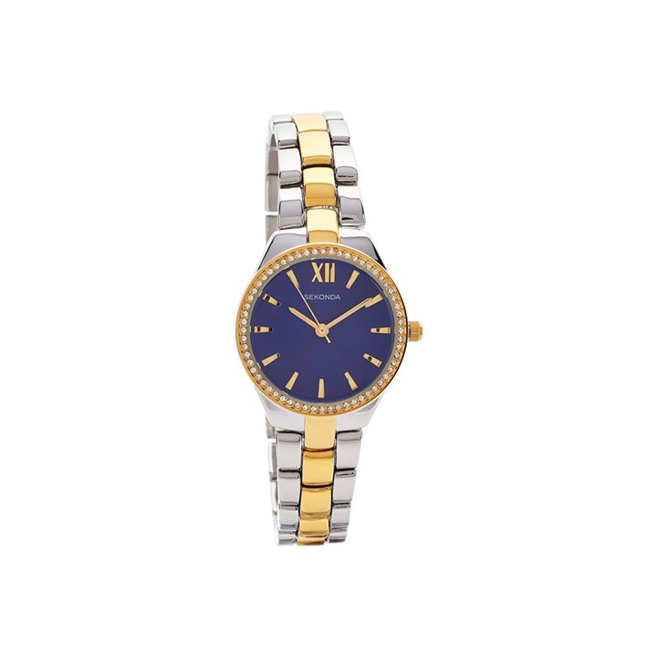 Sekonda 2954 Two Tone Royal Blue Dial Crystal Set Bracelet Watch - W32197
