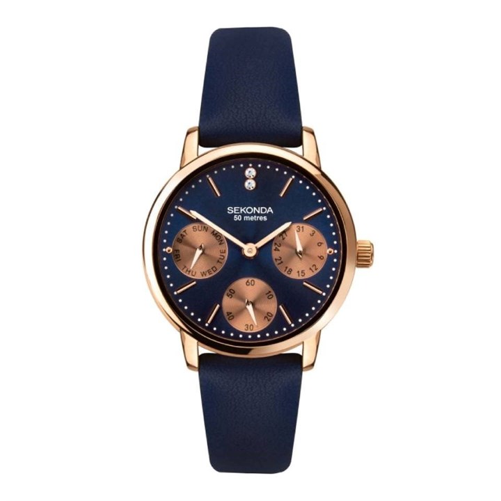 Sekonda 40304 Rose Gold Plated Blue Strap Watch - W32250