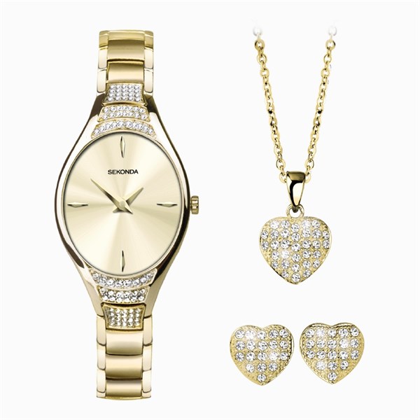 Sekonda 49023 Gold Plated Necklace, Earrings And Watch Gift Set