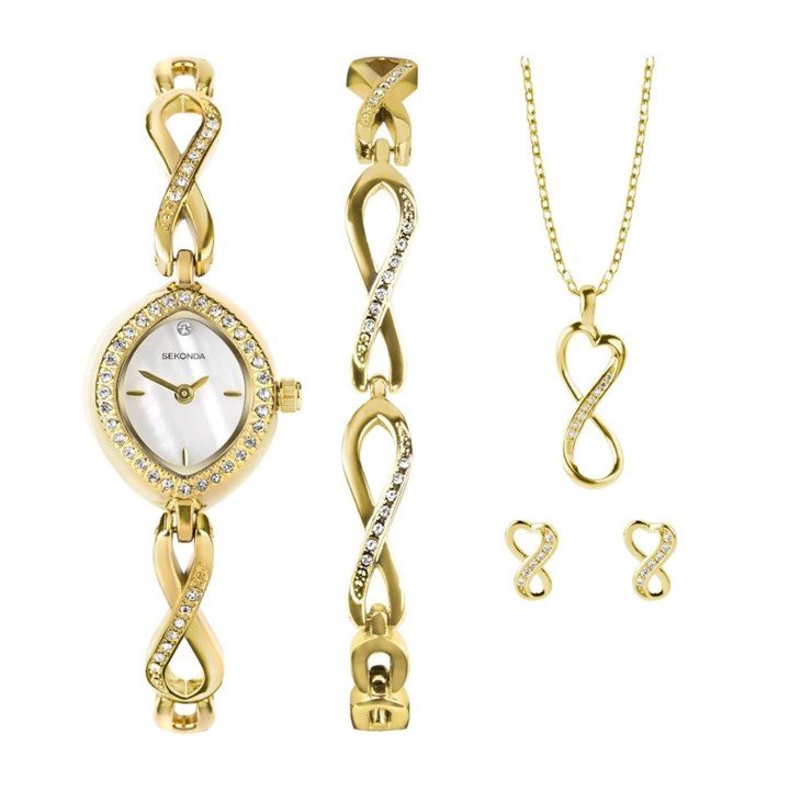 Sekonda 49057 Gold Plated Watch, Bracelet, Pendant And Earrings Gift Set - W32384