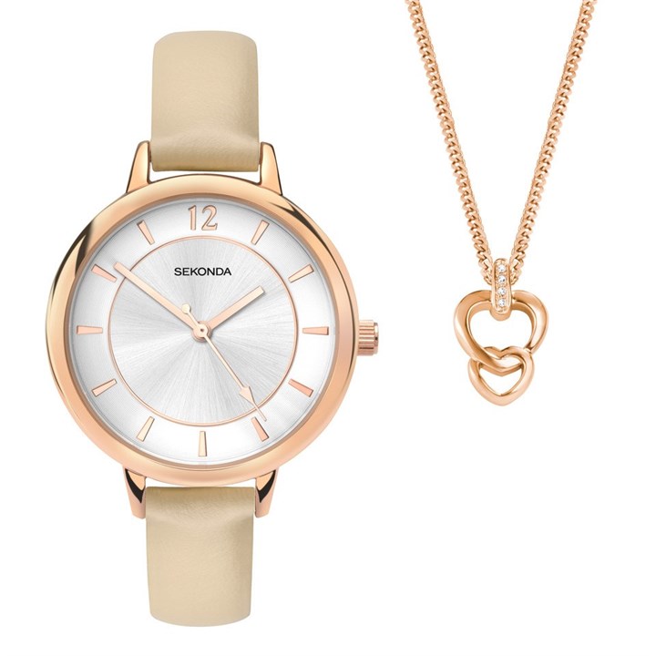 Sekonda 2137G Rose Tone Watch And Heart Pendant Gift Set - W32412