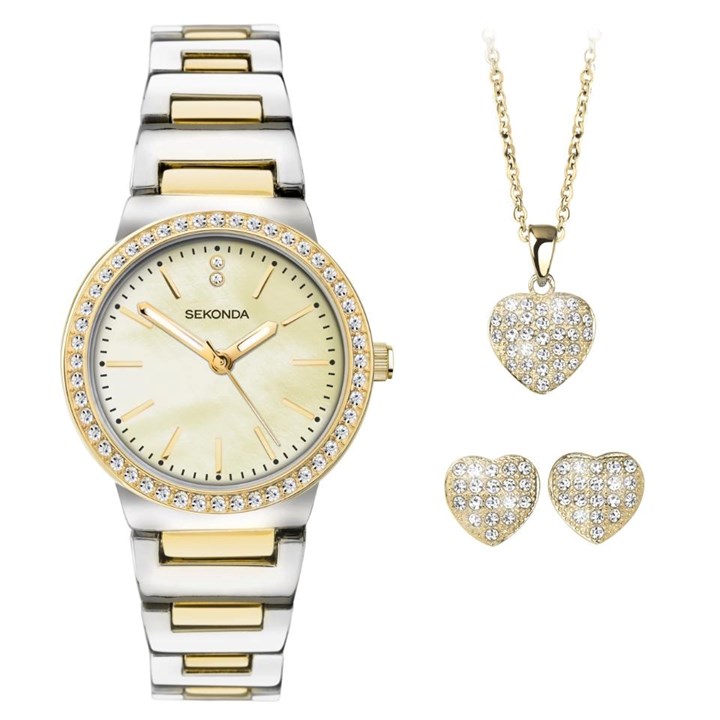 Sekonda 49036 Two Tone Watch, Necklace And Earrings Gift Set - W32453