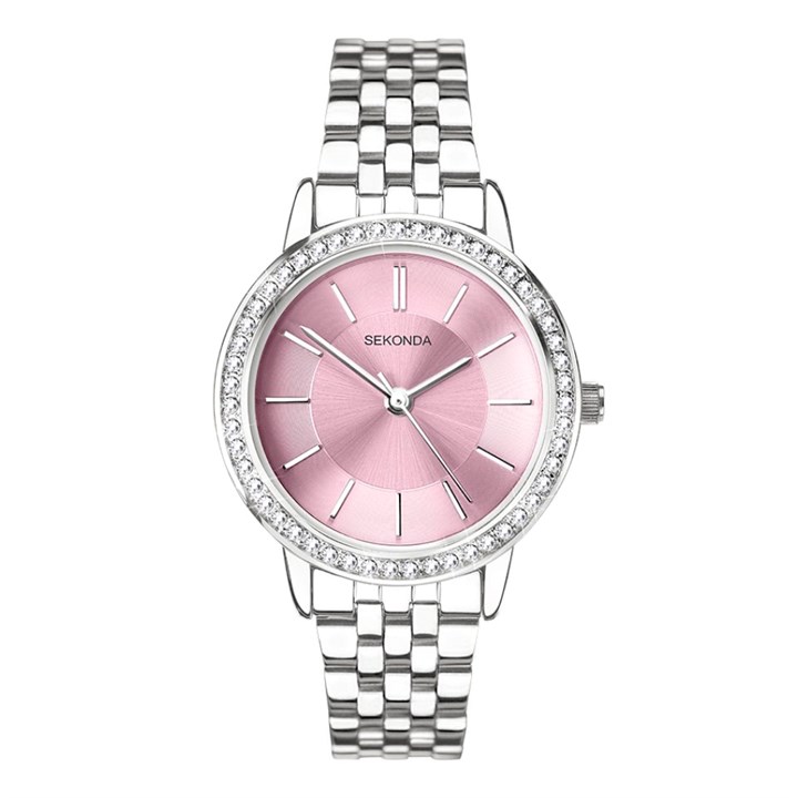 Sekonda 40802 Option A Stone Set Case Pink Dial Watch - W32496