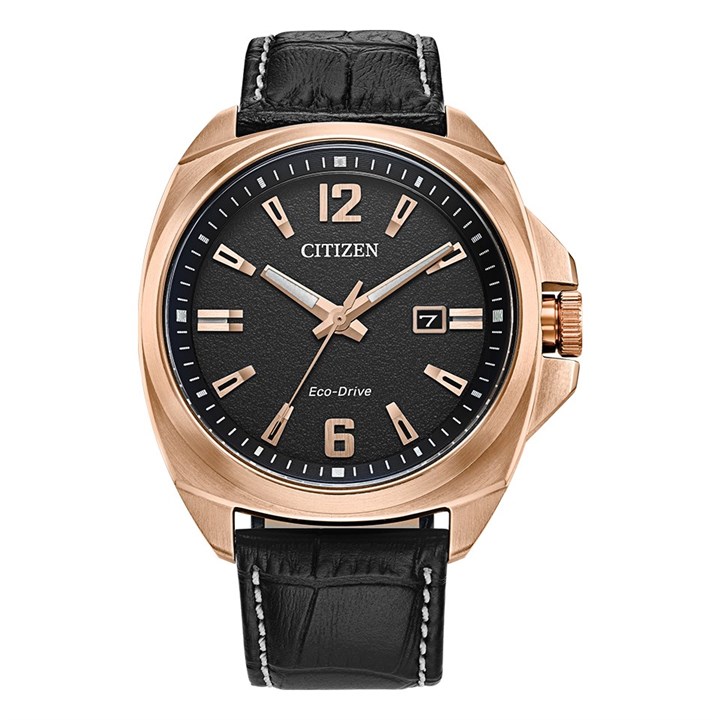 Citizen AW1723-02E Eco-Drive Rose Gold Plated Black Strap Watch - W38259