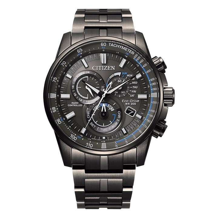 Citizen CB5887-55H Perpetual Chronograph A.T Black IP Bracelet Watch - W38429