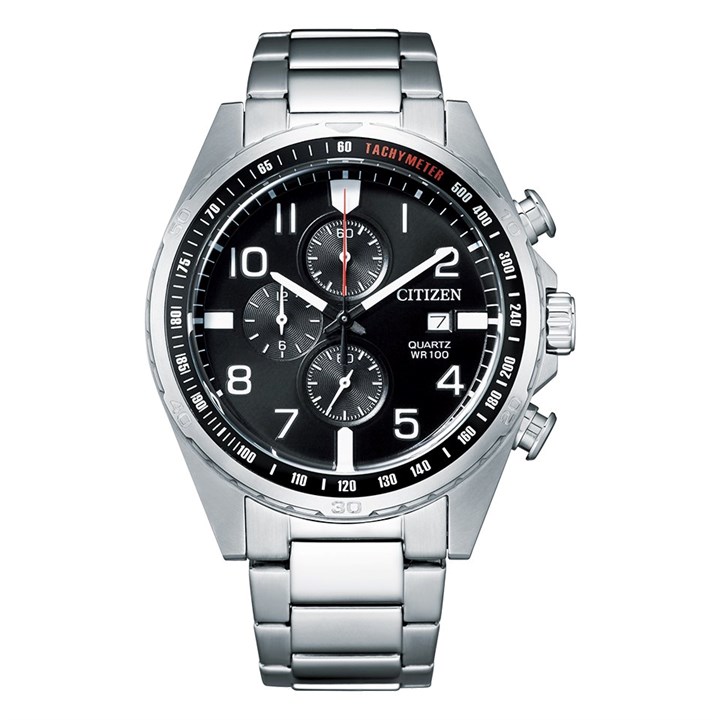 Citizen AN3650-51E Quartz Chronograph Stainless Steel Black Dial Bracelet Watch - W38509