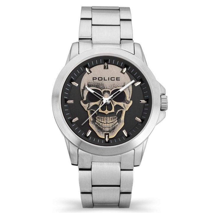 Police Flick Stainless Steel Skull Dial Bracelet Watch - W44102
