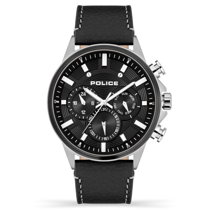 Police Kismet Multi Function Black Leather Strap Watch - W44110
