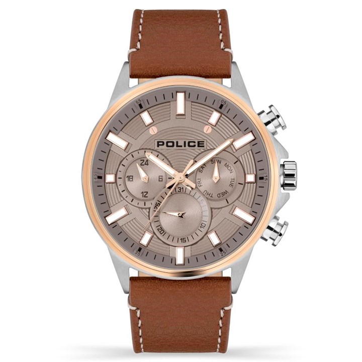 Police Kismet Multi Dial Brown Leather Strap Watch - W44111